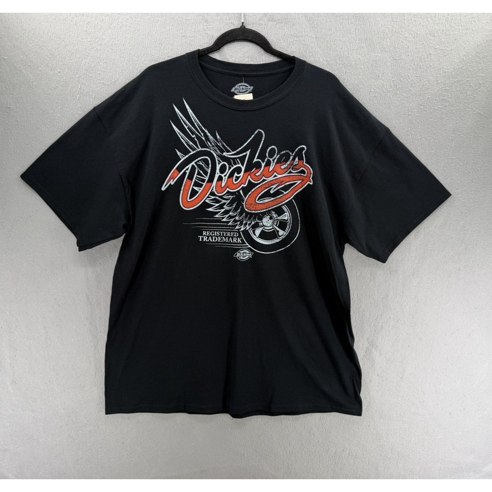 Dickies T-Shirt Mens XL Black‎ Graphic Short Angel Wing Wheel Mechanic Logo NWT